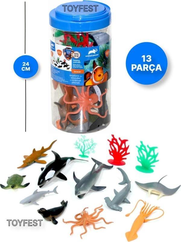 Toyfest Okyanus Canlıları Oyun Seti - 13 Parça Kapaklı Taşıma Saplı Özel Kovasında 24 Cm - Image 1