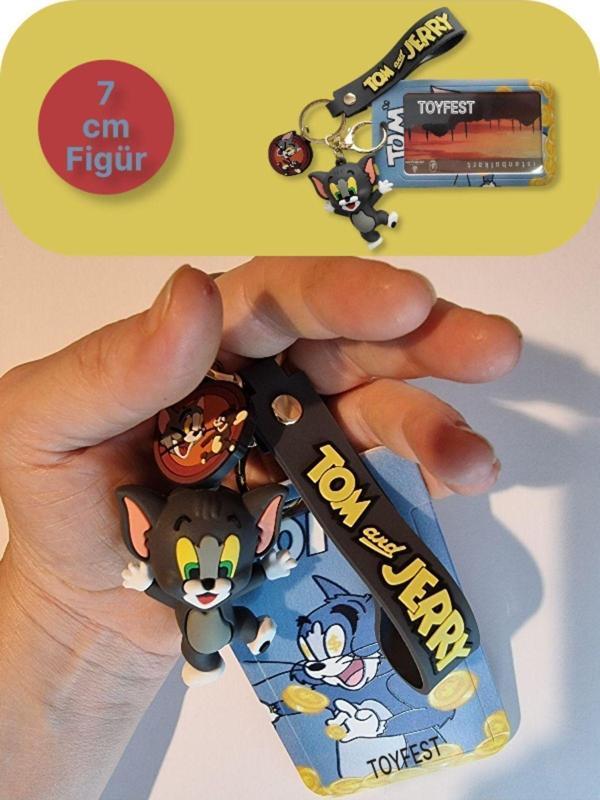 Toyfest Tom & Jerry - Tom Kedi Figürlü Yumuşak Silikonlu Anahtarlık Çanta Aksesuarı Ve Kartlık 2Si Bir Arada - Image 1