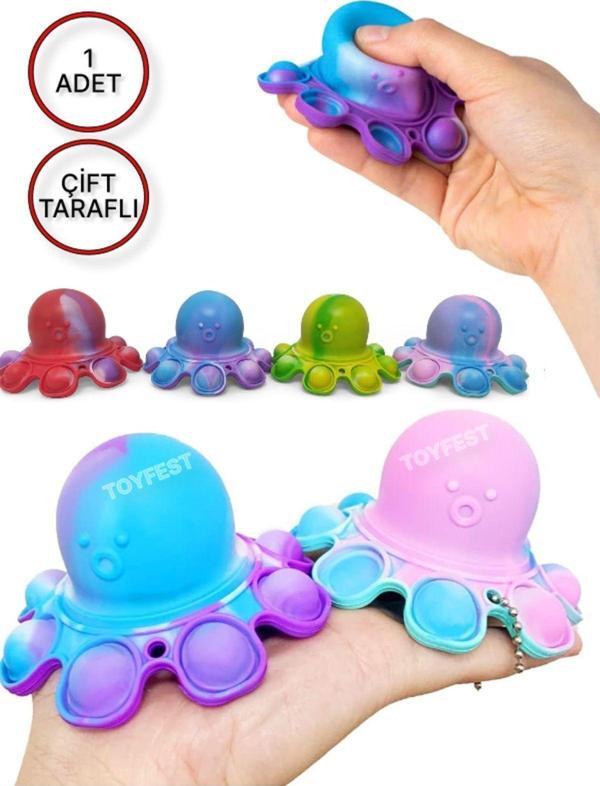 Toyfest Push Popper Flip Octopus - Yumuşak Stress Giderici Çift Taraflı Anahtarlık Çanta Aksesuarı (1 Adet) - Image 1