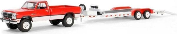 Toyfest Greenlight 1/64 Hitch & Tow Series 31 - 1991 Dodge Ram Power Ram 250 With Heavy Duty Car Hauler - Image 1