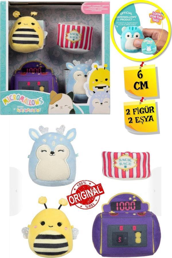 Toyfest Micromallows Squishmallows Mini Yumuşak Peluş Oyuncak 2 Figür + 2 Aksesuar Figür Seti - 6 Cm - Mod-1 - Image 1