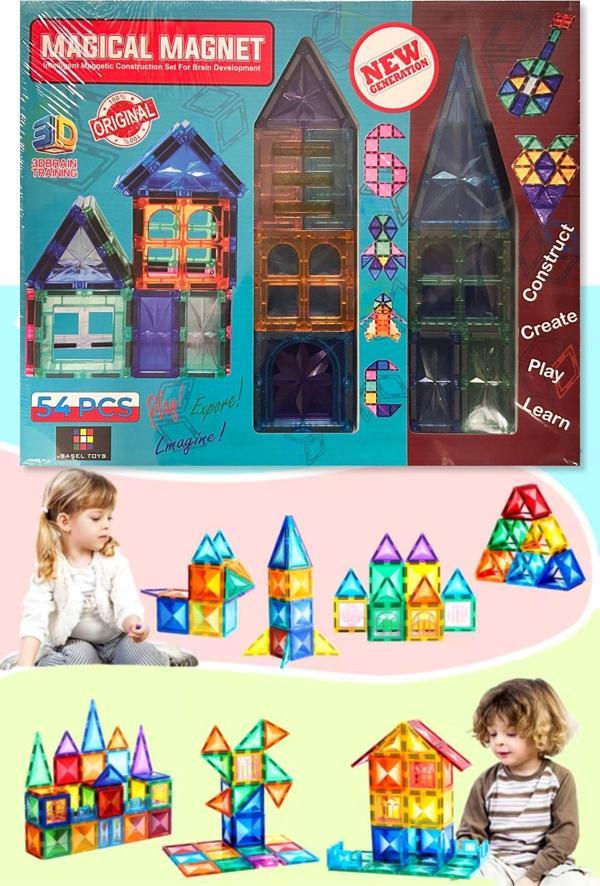Toyfest Magnescape Magnetic Tiles Mıknatıslı 3D Yapı Oyuncağı Seti - 54 Parça - Image 1