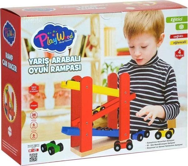 Toyfest Playwood Ahşap Yarış Arabalı Oyun Rampası - Image 1