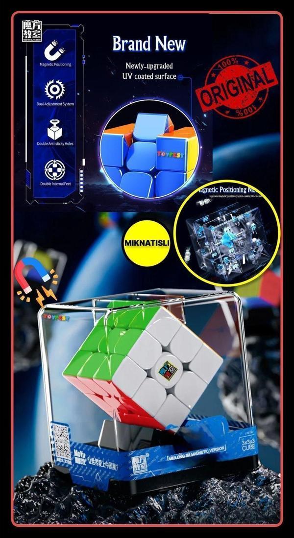 Toyfest Moyu Meilong 3X3 Magnetic Cube 3M- Mıknatıslı Stickersız Standlı Şeffaf Kutulu Akıl Zeka Küp - Image 1