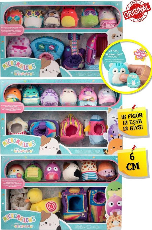 Toyfest Micromallows Squishmallows Mini Peluş Oyuncak 18 Figür + 12 Aks. + 12 Giysi Figür Seti - 6 Cm - Image 1
