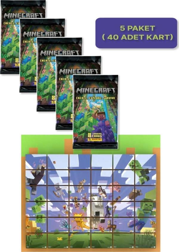 Toyfest Panini Minecraft Create Explore Survive Trading Card - Minecraft Kartı + 5 Paket ( 40 Kart ) - Image 1