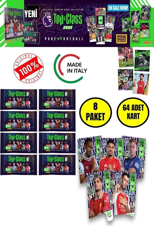 Toyfest Panini Top Class 2025 Premier League Koleksiyon Futbolcu Kartları ( 8 Paket & 64 Adet Kart ) - Image 1