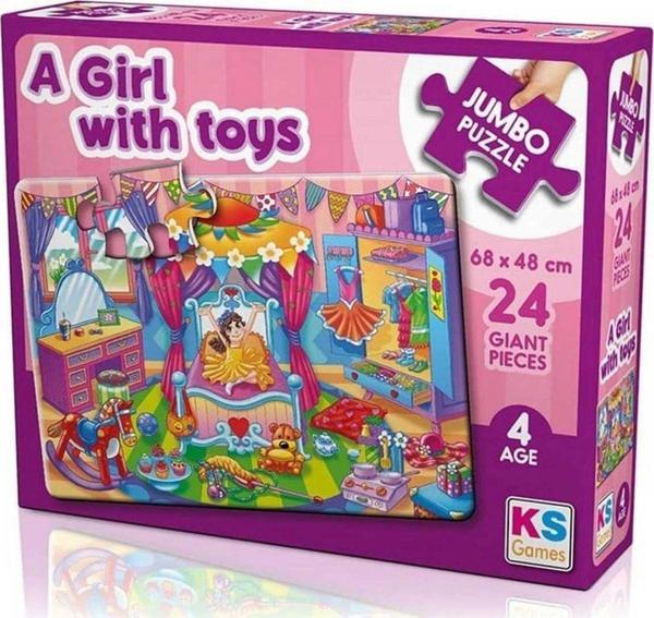 Toyfest A Girl With Toys 24 Parça Jumbo Boy Puzzle - Image 1