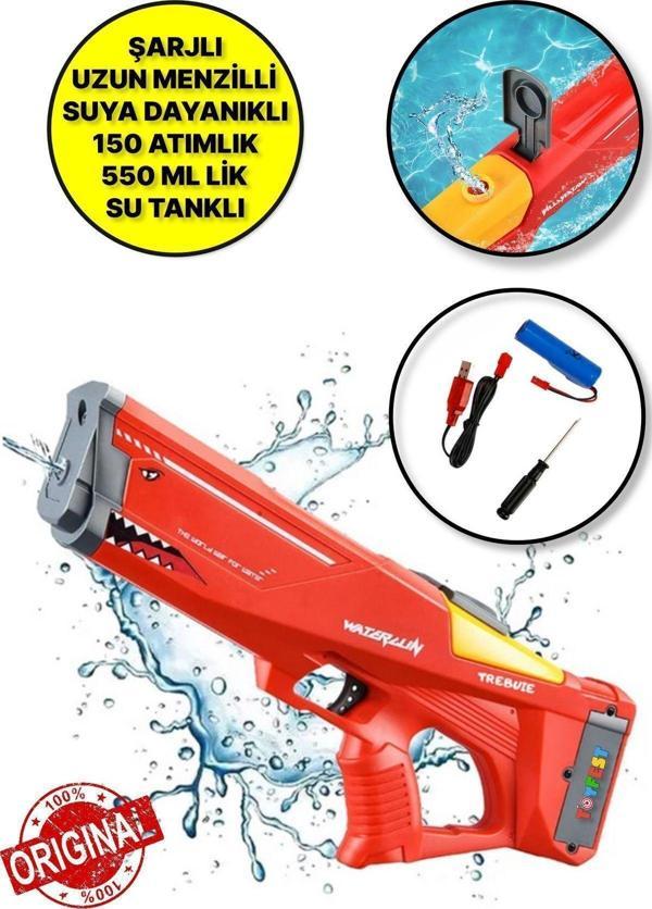 Toyfest Usb İle Şarj Olabilen 550 Ml Su Hazneli Uzun Menzilli Elektronik Su Tabancası 43 Cm - Kırmızı - Image 1
