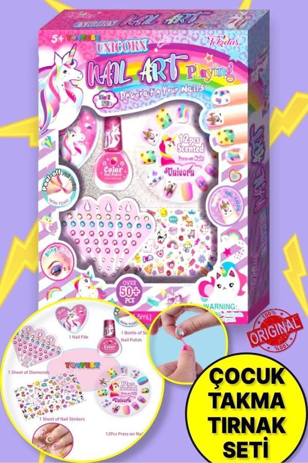 Toyfest Tokidas Pet Nail Art Playing - Unicorn Ve Evcil Hayvan Temalı Baskılı Çocuk Takma Tırnak Sanatı - Image 1