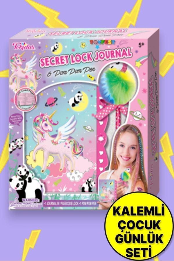 Toyfest Tokidas Secret Lock Journal & Pom Pom Pen- Panda Unicorn Temalı Gizli Kilitli Pom Pom Kalemli Günlük - Image 1