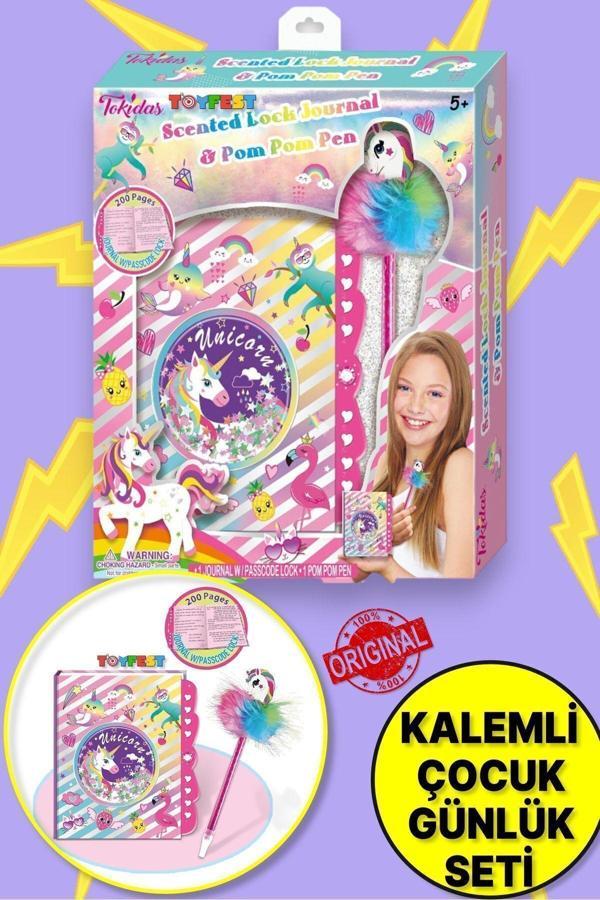 Toyfest Tokidas Secret Lock Journal & Pom Pom Pen - Unicorn Temalı Gizli Kilitli Pom Pom Kalemli Günlük - Image 1