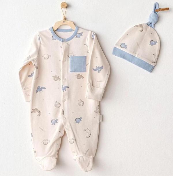 Andywawa Ac25919 Romper Hat Set Dino Bebek Tulum Takım Beige - Image 1