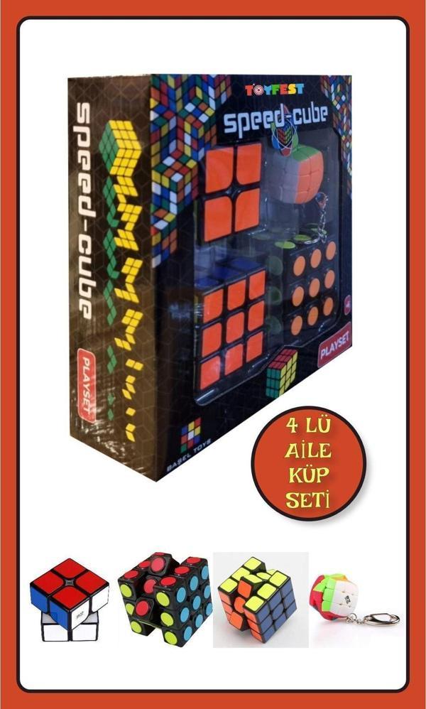 Toyfest 4 Lü Speed Zeka Küpü Akıl Küpü Rübik Küp Seti 3X3-2X2-3X3 Yuvarlak Puntalı - Kavisli 3X3 Anahtarlık - Image 1