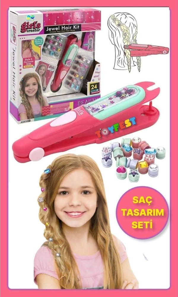 Toyfest Parlak Işıltılı Saç Tasarım Aksesuarlı Güzellik Eğitici Aktivite Seti - 24 Parça - Image 1