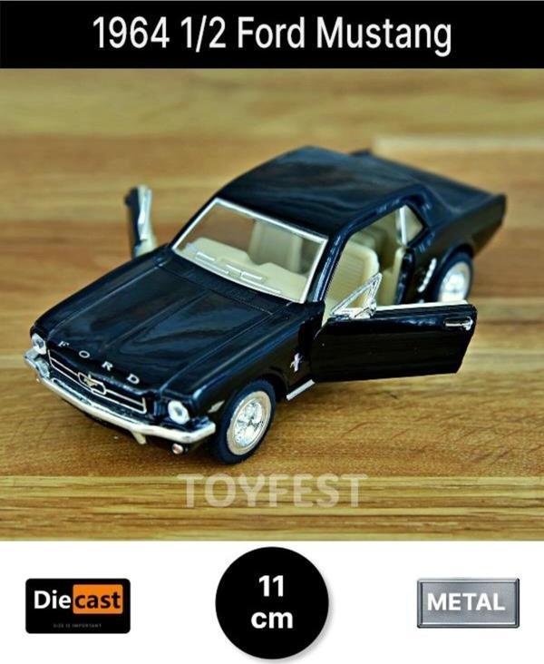 Toyfest 1964 1/2 Fordmustang Çek Bırak Die -  Cast Kapıları Açılabilen Metal Model Araba - Siyah 11.5 Cm - Image 1