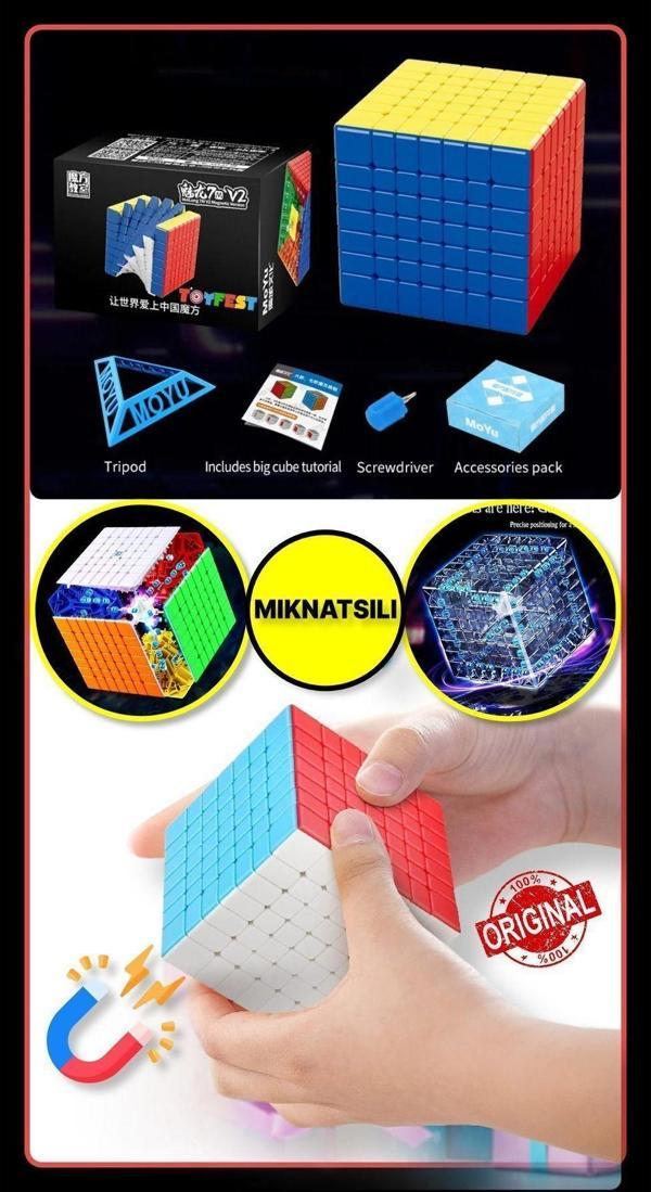 Toyfest Moyu Meilong 7X7 Magnetic Cube 7M V2 - Mıknatıslı Standlı Tornavidalı Stickersız Zeka Rübik Küp - Image 1