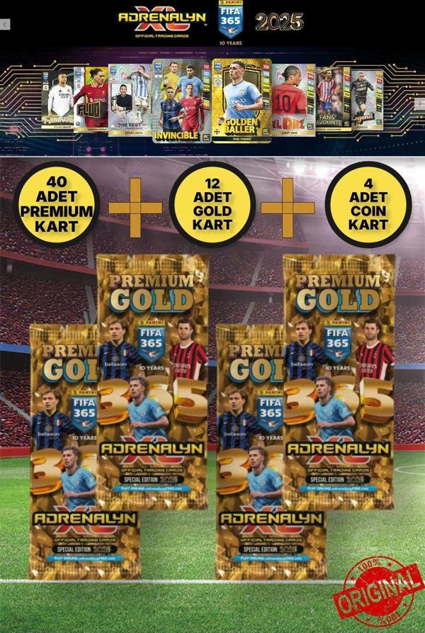 Toyfest 4 Paket Panini Adrenalyn Fifa 365 - 2025 Premium Gold Card - Özel Futbolcu Kartları - Image 1