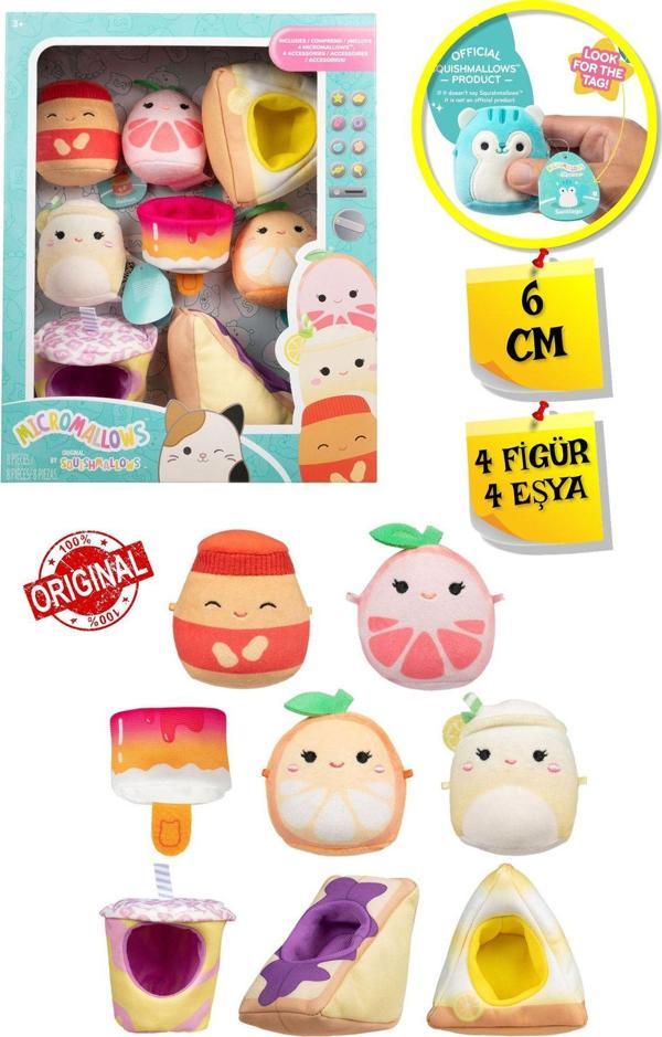 Toyfest Micromallows Squishmallows Mini Yumuşak Peluş Oyuncak 4 Figür + 4 Aksesuar Figür Seti - 6 Cm - Image 1