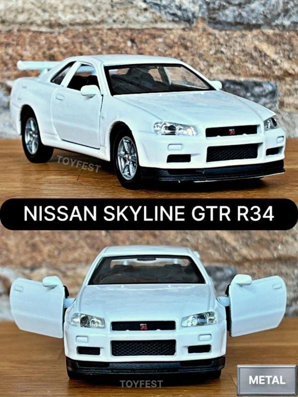 Toyfest Beyaz Nissan Skyline Gtr R34 Kapıları Açılabilen Çek Bırak Araba - Welly 1:32 - 11.5 Cm - Image 1