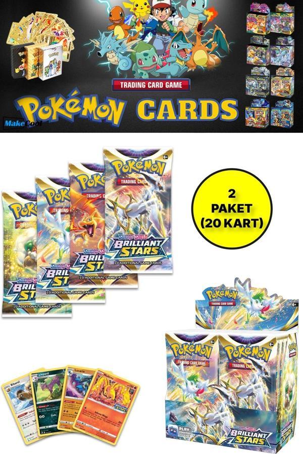 Toyfest Lisanssız Pokemon Oyun Kartı Tcg Sword&Shield Brilliant Stars Booster Pack - 2 Paket (20 Kart) - Image 1