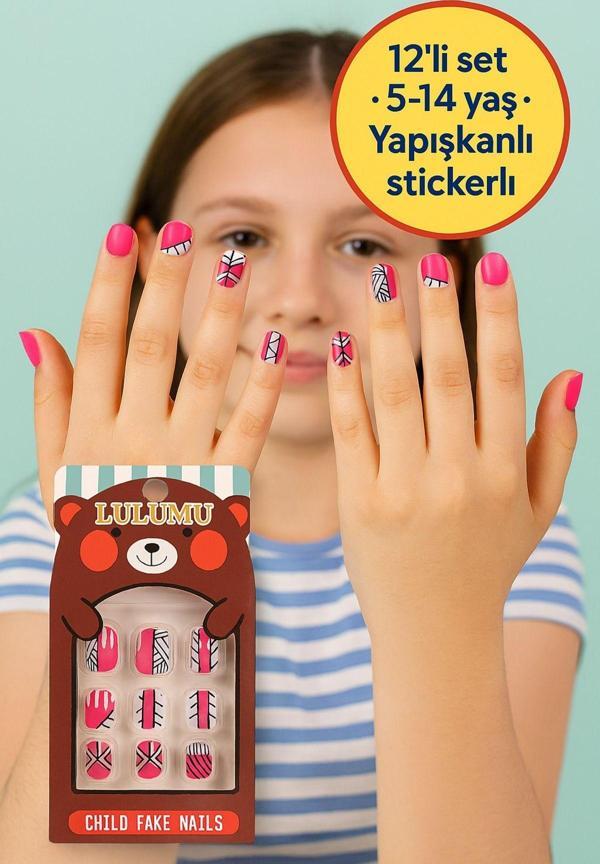 Toyfest 12 Li Yapışkan Stickerlı Renkli Baskılı Çocuk Takma Tırnak Oyuncak Seti - 5- 14 Yaş Arası - Model 42 - Image 1
