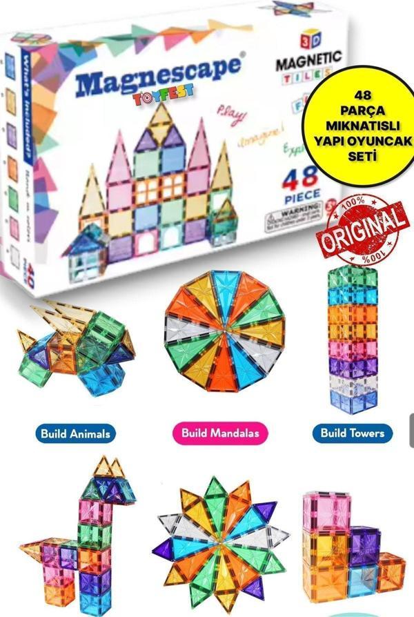 Toyfest Magnescape Magnetic Tiles Mıknatıslı 3D Yapı Oyuncağı Seti - 48 Parça - Image 1