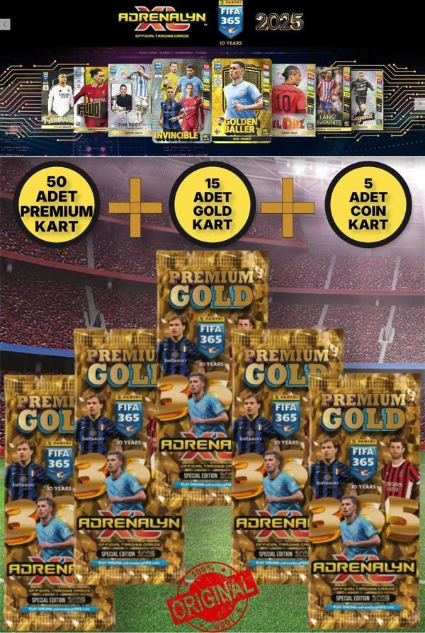 Toyfest 5 Paket Panini Adrenalyn Fifa 365 - 2025 Premium Gold Card - Özel Futbolcu Kartları - Image 1