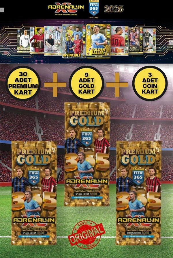 Toyfest 3 Paket Panini Adrenalyn Fifa 365 - 2025 Premium Gold Card - Özel Futbolcu Kartları - Image 1