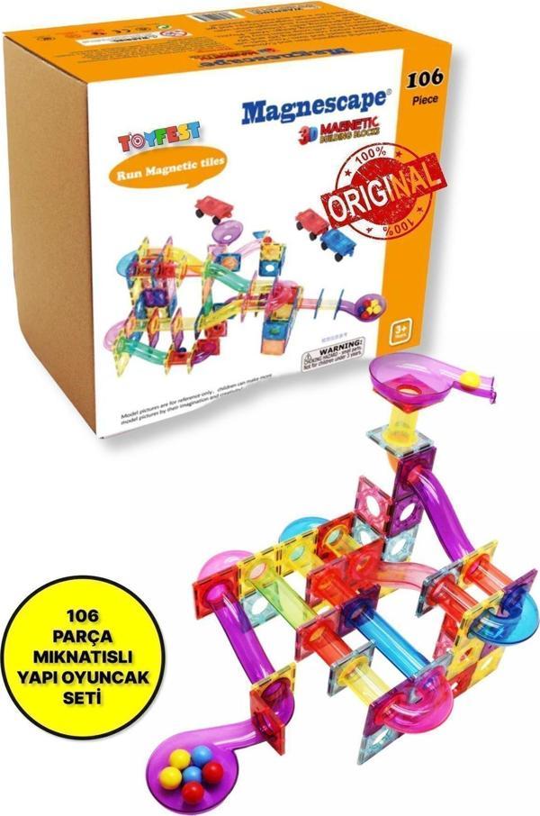 Toyfest Magnescape Run Magnetic Tiles Mıknatıslı 3D Yapı Oyuncağı Seti - 106 Parça - Image 1