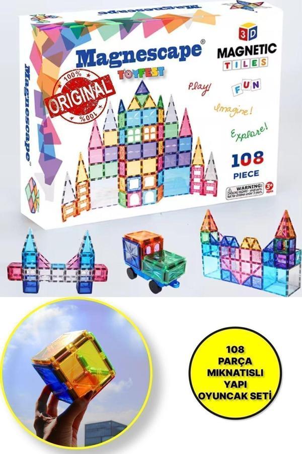 Toyfest Magnescape Magnetic Tiles Mıknatıslı 3D Yapı Oyuncağı Seti  - 108 Parça - Image 1