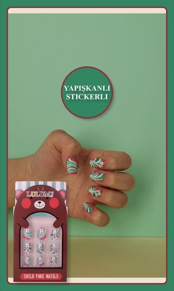 Toyfest 12 Li Yapışkan Stickerlı Renkli Baskılı Çocuk Takma Tırnak Oyuncak Seti - 5- 14 Yaş Arası - Model 16 - Image 1
