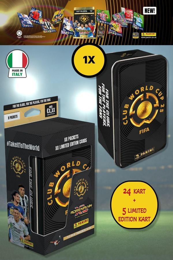 Toyfest Panini Club World Cup 25 Futbolcu Kartları Tin Box Metal Kutu (24 Kart + 5 Limited Edition Kart) - Image 1