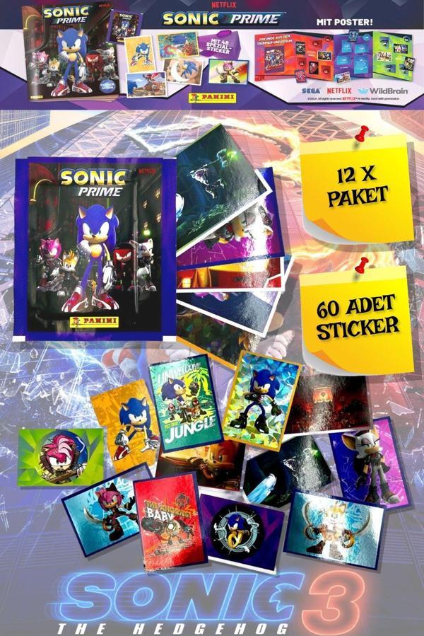 Toyfest Panini Sonic Prime The Hedgehog Movie - 3 Filmi Sticker Çıkartma - 12 Paket ( 60 Adet Sticker ) - Image 1