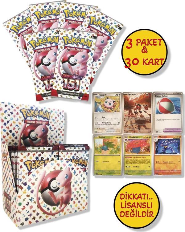 Toyfest 3 Paket (30 Kart) Lisanssız Pokemon Oyun Kartı Tcg Scarlet & Violet 151 Booster Pack - Image 1