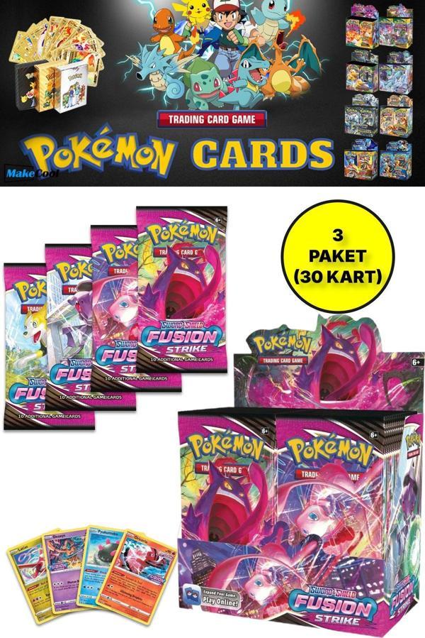 Toyfest Lisanssız Pokemon Oyun Kartı Tcg Sword&Shield Fusion Strike Booster Pack - 3 Paket (30 Kart) - Image 1