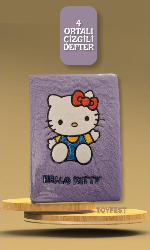 Toyfest Yumuşak Tüy Kaplamalı 4 Ortalı Hello Kitty Temalı Çizgili Defter Günlük - Pastel Lila - Image 1