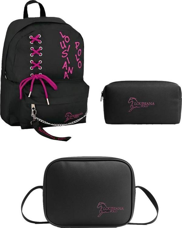 Louisiana Polo Okul Seti – Çanta + Termal Beslenme + Kalemlik Pembe 1141 - Image 1