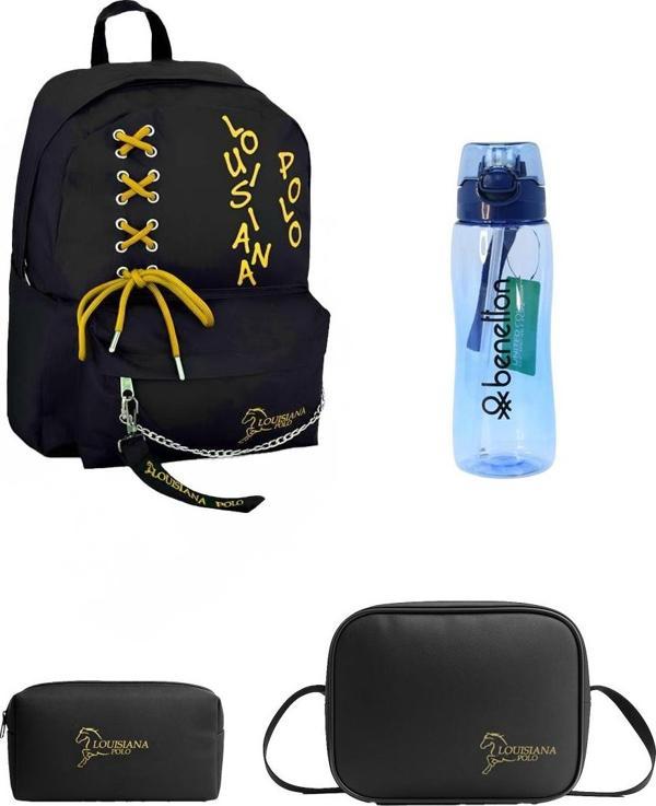 Louisiana Polo Okul Seti – Çanta + Termal Beslenme + Kalemlik +Mavi Matara Sarı 1141 - Image 1