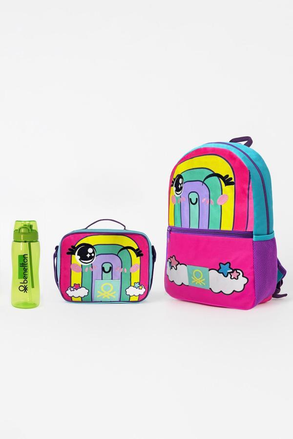 Gökkuşağı Desenli Okul Çantası Seti(Sırt Çantası,Beslenme Çantası,Tritan Matara) - Image 1