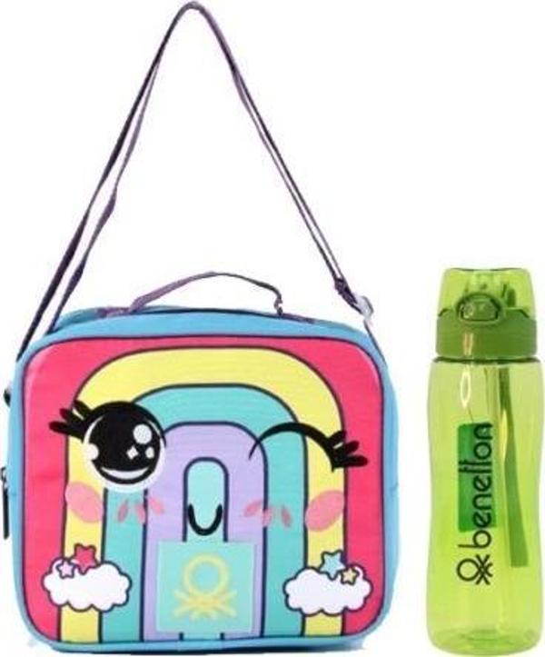 Benetton Gökkuşağı Desenli Okul Seti(Beslenme, Yeşil Matara) - Image 1