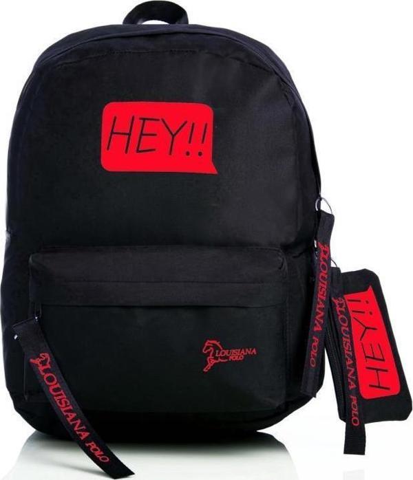 Laptop Bölmeli Okul Çantası Hey!!! Siyah Kırmızı 1525 - Image 1