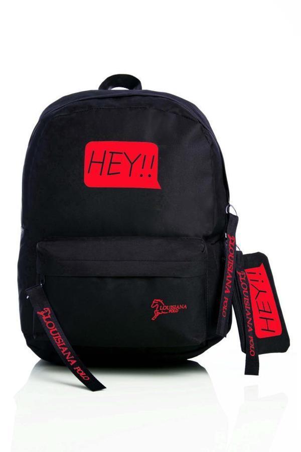 Laptop Bölmeli Okul Çantası Hey!!! Siyah Kırmızı 1525 - Image 1
