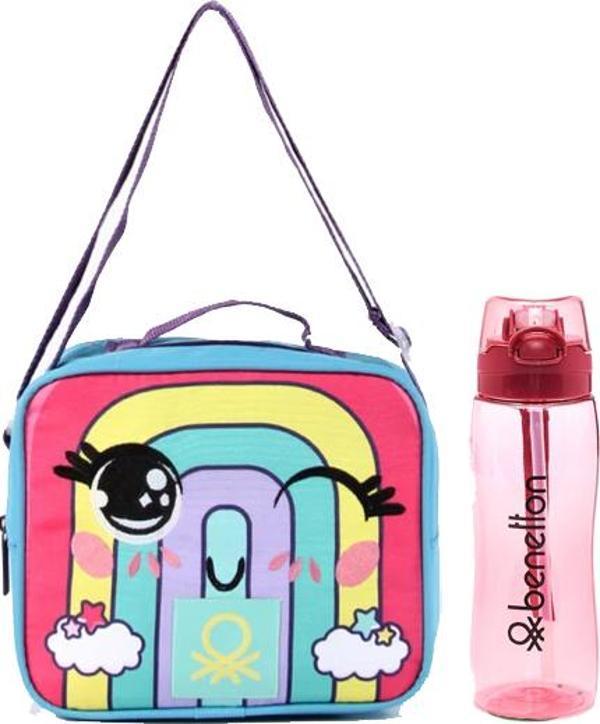 Benetton Gökkuşağı Desenli Okul Seti(Beslenme, Kırmızı Matara) - Image 1