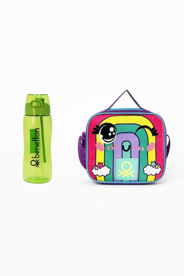 Benetton Gökkuşağı Desenli Okul Seti(Beslenme, Yeşil Matara) - Image 1
