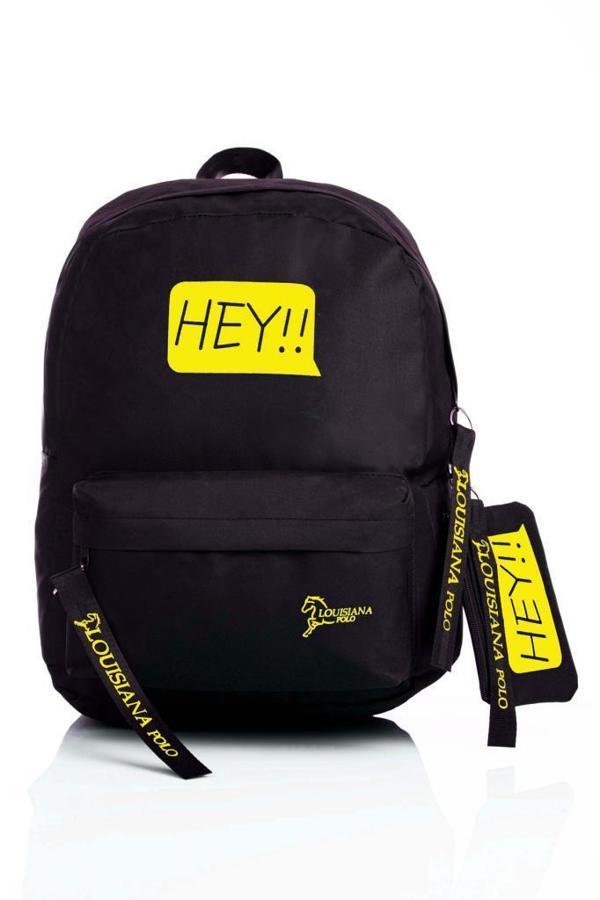 Laptop Bölmeli Okul Çantası Hey!!! Siyah Sarı 1525 - Image 1