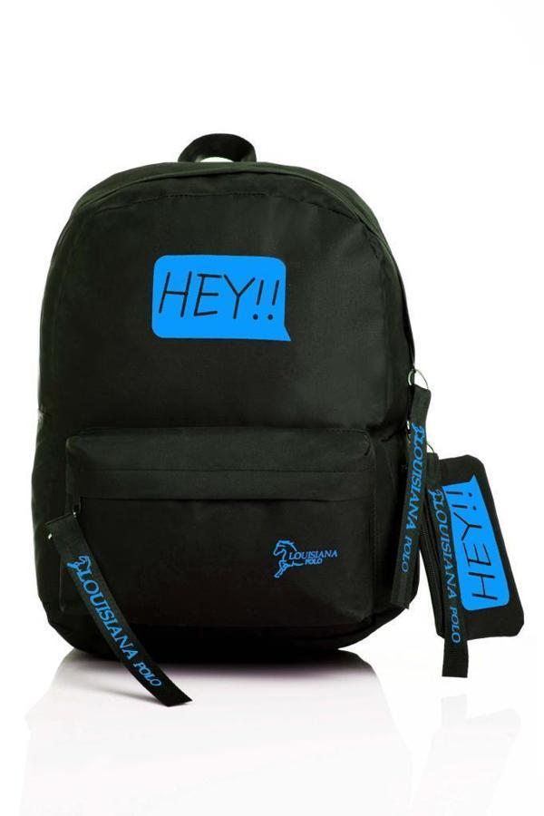 Laptop Bölmeli Okul Çantası Hey!!! Siyah Mavi 1525 - Image 1