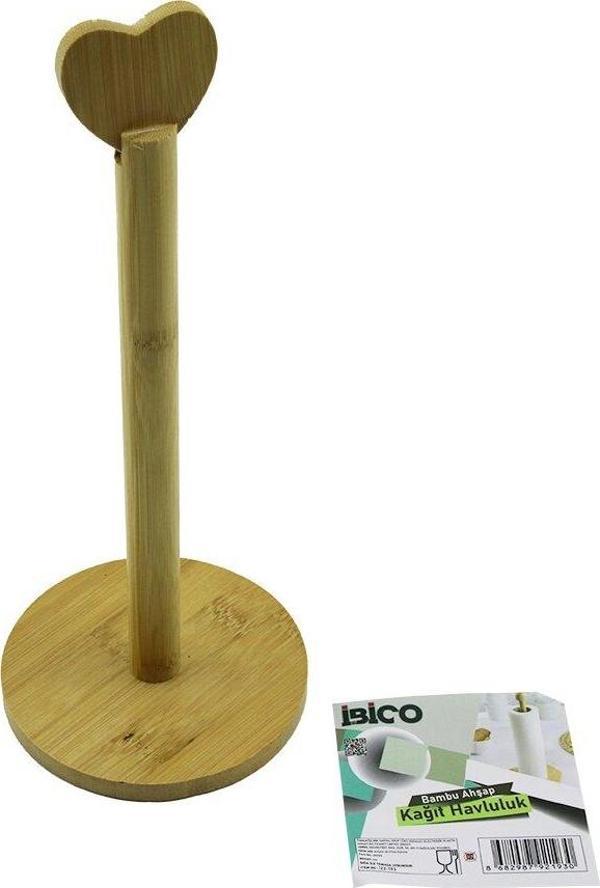 YUVARLAK ALTLIK - ÇAP=12CM  AHŞAP BAMBU KAĞIT HAVLULUK KALP BAŞLI SAP=28.5CM (5060) - Image 1