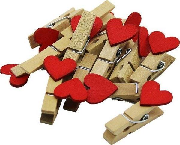 MİNİ   KALPLİ AHŞAP  FOTOĞRAF - SÜS - SUNUM MANDALI  12PCS (5060) - Image 1