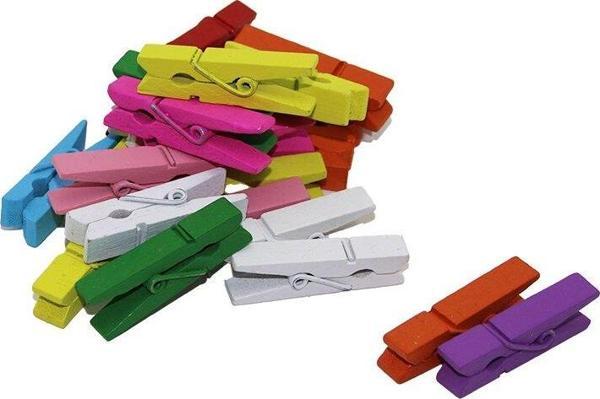 MİNİ  RENKLİ AHŞAP  FOTOĞRAF - SÜS - SUNUM MANDALI  24PCS ± 2AD (5060) - Image 1